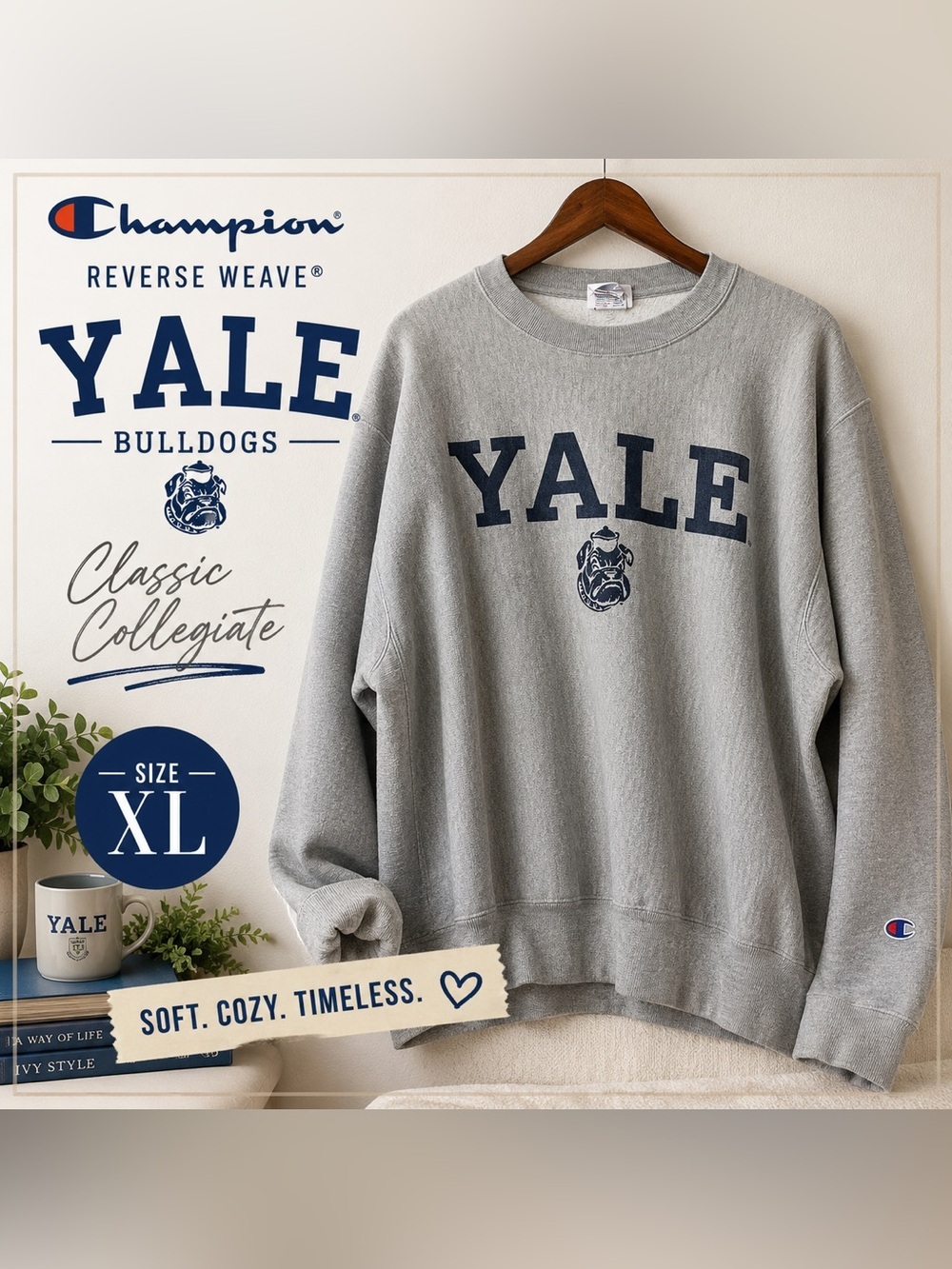 Champion Reverse Weave Yale Bulldogs Gray Crewneck Sweatshirt XL Collegiate
